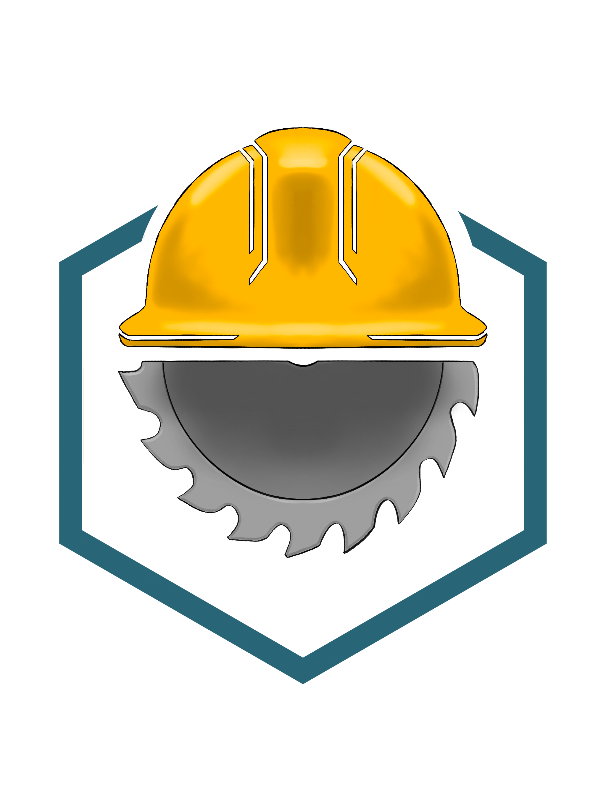 Handy Henry & Company logo featuring a yellow construction hard hat over a circular saw blade inside a blue hexagon outline.